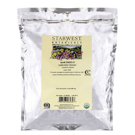 小茴香, 香料: Starwest Botanicals, Organic Cumin Seed, 1 lb (453.6 g)