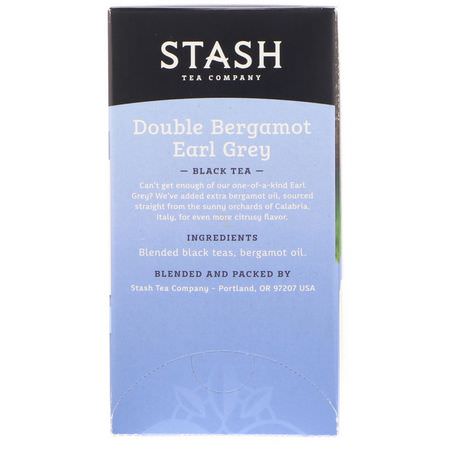 伯爵茶, 紅茶: Stash Tea, Black Tea, Double Bergamot Earl Grey, 18 Tea Bags, 1.1 oz (33 g)