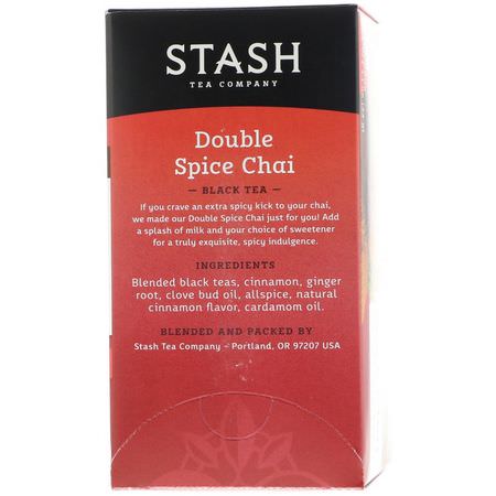 柴茶, 紅茶: Stash Tea, Black Tea, Double Spice Chai, 18 Tea Bags, 1.1 oz (33 g)