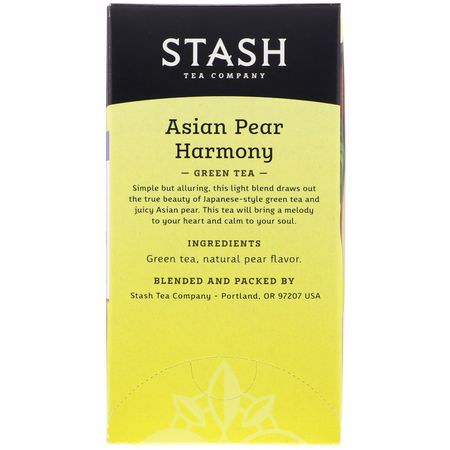 綠茶: Stash Tea, Green Tea, Asian Pear Harmony, 18 Tea Bags, 1.1 oz (34 g)