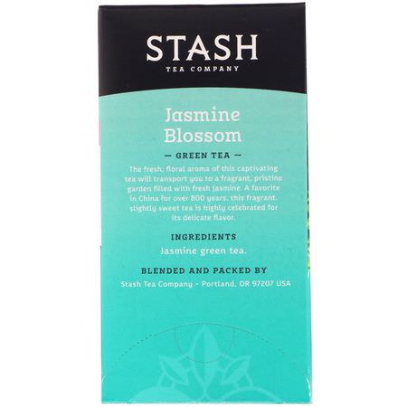 綠茶: Stash Tea, Green Tea, Jasmine Blossom, 20 Tea Bags, 1.3 oz (38 g)
