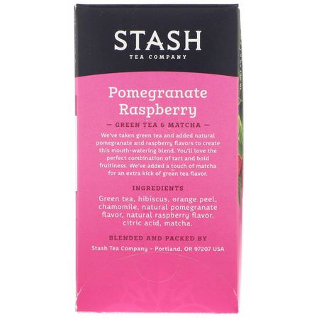 抹茶, 綠茶: Stash Tea, Green Tea & Matcha, Pomegranate Raspberry, 18 Tea Bags, 1.2 oz (36 g)