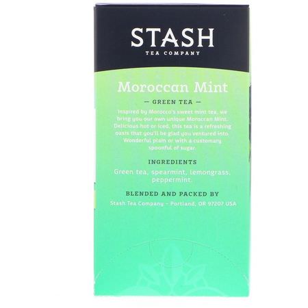 綠茶: Stash Tea, Green Tea, Moroccan Mint, 20 Tea Bags, 0.9 oz (26 g)