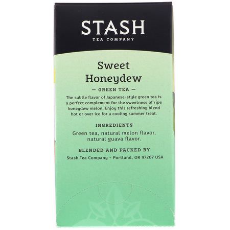 綠茶: Stash Tea, Green Tea, Sweet Honeydew, 18 Tea Bags, 1.1 oz (34 g)