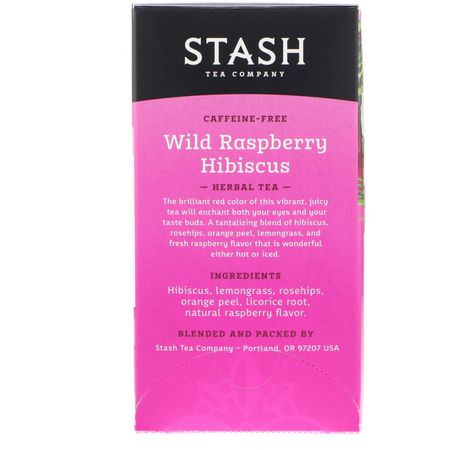 涼茶: Stash Tea, Herbal Tea, Wild Raspberry Hibiscus, Caffeine Free, 20 Tea Bags,1.3 oz (38 g)