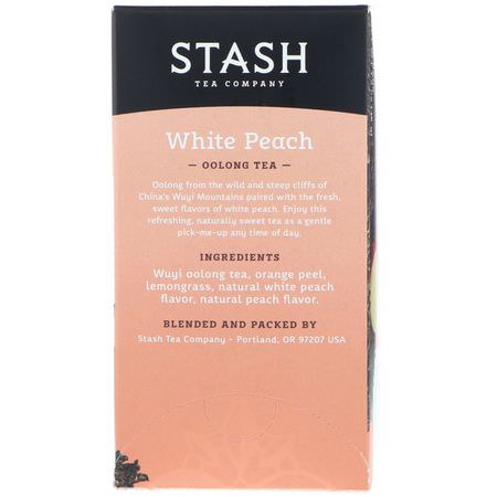 烏龍茶: Stash Tea, Oolong Tea, White Peach, 18 Tea Bags, 1.2 oz (35 g)