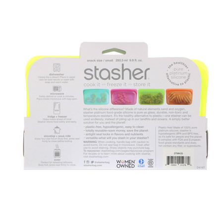 容器, 食物儲存器: Stasher, Reusable Silicone Food Bag, Snack Size Small, Lime, 9.9 fl oz (293.5 ml)