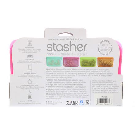 容器, 食物儲存器: Stasher, Reusable Silicone Food Bag, Snack Size Small, Raspberry, 9.9 fl oz (293.5 ml)