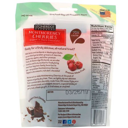 糖果, 巧克力: Stoneridge Orchards, Montmorency Cherries, Dipped in Dark Chocolate, 5 oz (142 g)