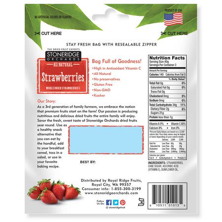 蔬菜小吃, 草莓: Stoneridge Orchards, Strawberries, Whole Dried Strawberries, 4 oz (113 g)