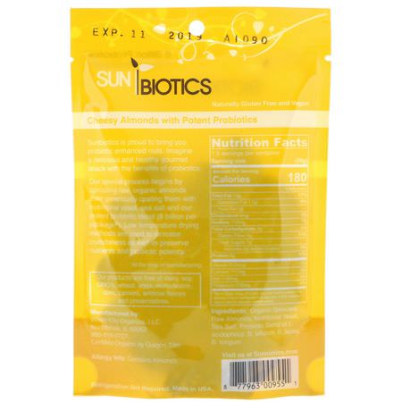 杏仁, 種子: Sunbiotics, Organic Gourmet Probiotic Snacks, Cheesy Almonds, 1.5 oz (42.5 g)