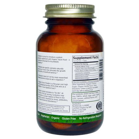 益生菌, 消化: Sunbiotics, Organic, Potent Probiotics with Organic Yacon Root Prebiotics, 30 Veggie Tabs