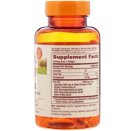 Omega-3魚油, EPA DHA: Sundown Naturals, Fish Oil, 1,000 mg, 72 Softgels