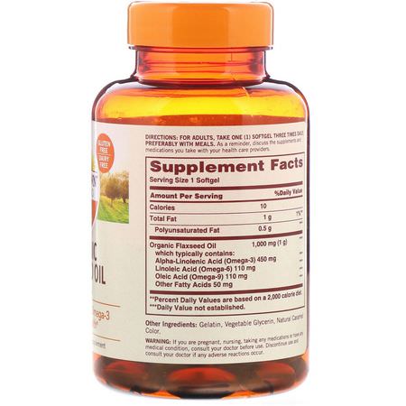 亞麻籽補品, 歐米茄EPA DHA: Sundown Naturals, Organic Flaxseed Oil, 1000 mg, 100 Softgels