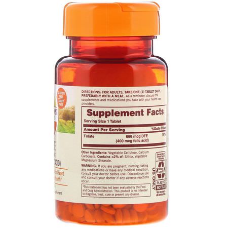 葉酸, 維生素B: Sundown Naturals, Folate, 666 mcg DFE, 350 Tablets