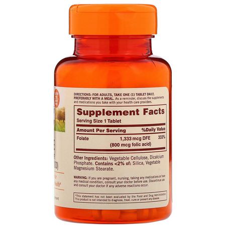 葉酸, 維生素B: Sundown Naturals, Folate, 1,333 mcg DFE, 100 Tablets