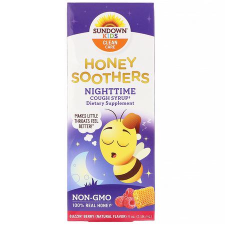 感冒, 補品: Sundown Naturals Kids, Honey Soothers, Nighttime Cough Syryp, Buzzin' Berry, 4 oz (118 ml)