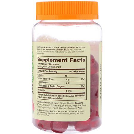 褪黑激素, 睡眠: Sundown Naturals, Melatonin Gummies, Strawberry Flavored, 5 mg, 60 Gummies