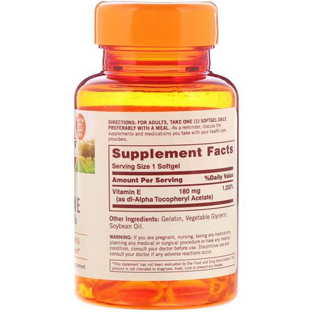 維生素E, 維生素: Sundown Naturals, Vitamin E, 180 mg (400 IU), 100 Softgels