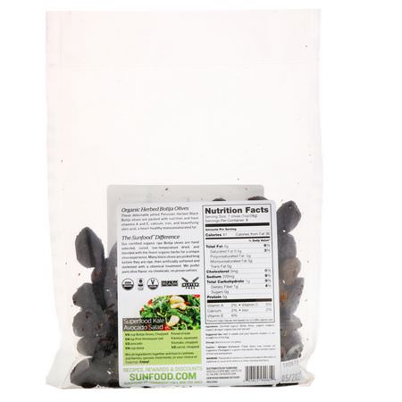 橄欖, 超級食物: Sunfood, Organic Black Botija Olives, Herbed & Pitted, 8 oz (227 g)