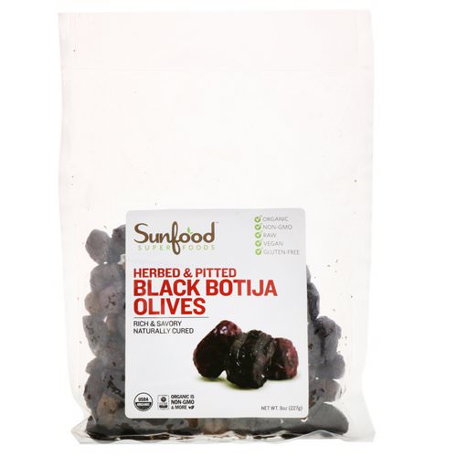 Sunfood, Organic Black Botija Olives, Herbed & Pitted, 8 oz (227 g) Review