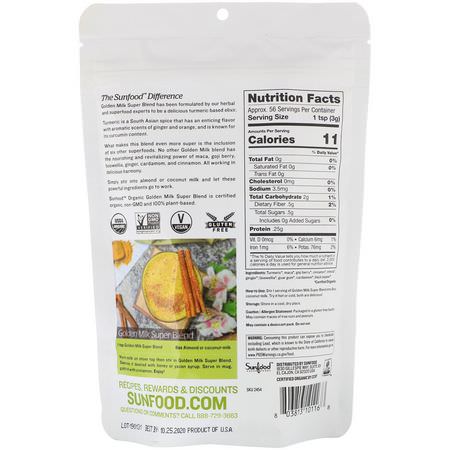 薑黃素, 薑黃: Sunfood, Organic Golden Milk Super Blend Powder, 6 oz (168 g)