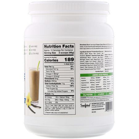 植物性, 植物性蛋白: Sunfood, Protein + Superfoods, Organic Super Shake, Vanilla, 1.1 lb (498.9 g)