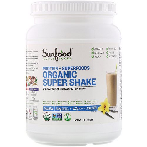Sunfood, Protein + Superfoods, Organic Super Shake, Vanilla, 1.1 lb (498.9 g) Review