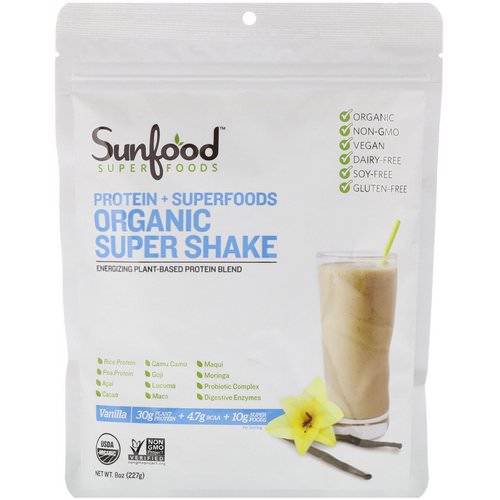 Sunfood, Protein + Superfoods, Organic Super Shake, Vanilla, 8 oz (227 g) Review