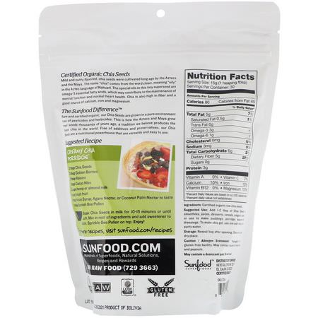 Chia種子: Sunfood, Raw Organic Chia Seeds, 1 lb (454 g)