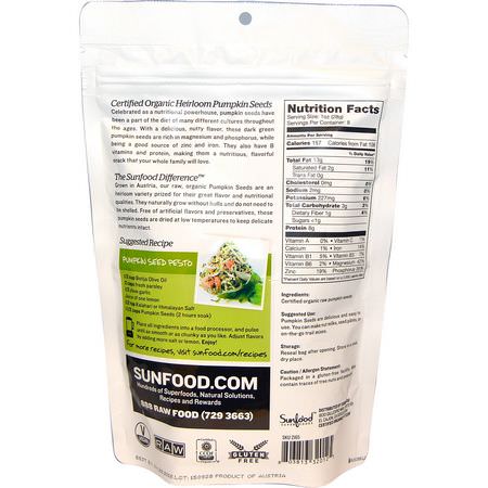 Pepitas, 南瓜籽: Sunfood, Raw Organic Heirloom Pumpkin Seeds, 8 oz (227 g)