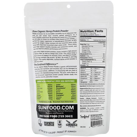 大麻蛋白, 植物性蛋白: Sunfood, Raw Organic Hemp Protein, 8 oz (227 g)