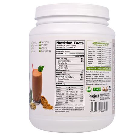 大麻蛋白, 植物性蛋白: Sunfood, Raw Organic, Hemp Protein Powder, 2.5 lb (1.13 kg)