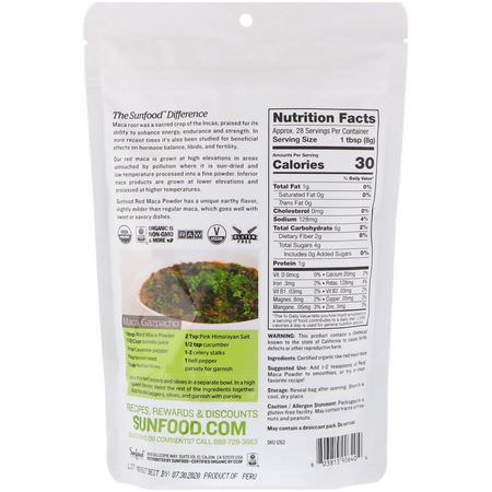 瑪咖, 順勢療法: Sunfood, Raw Organic Red Maca Powder, 8 oz (227 g)