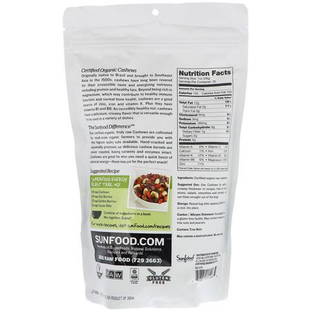 腰果, 種子: Sunfood, Raw Organic Whole Cashews, 1 lb (454 g)