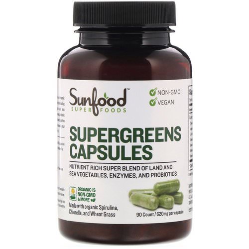 Sunfood, Supergreens Capsules, 620 mg, 90 Capsules Review