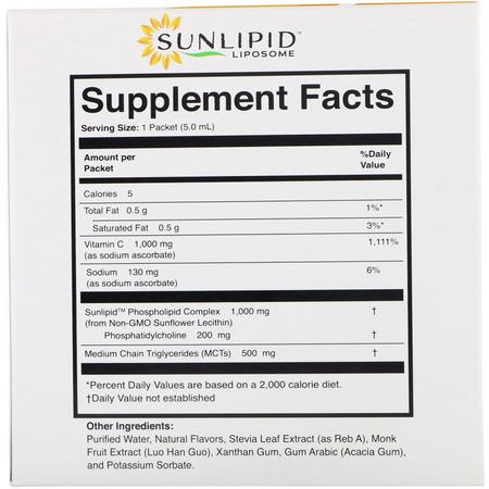 流感, 咳嗽: SunLipid, Liposomal Vitamin C, Naturally Flavored, 30 Packets, 0.17 oz (5.0 ml) Each