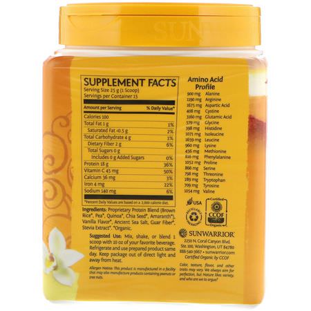 植物性, 植物性蛋白: Sunwarrior, Classic Plus Protein, Organic Plant Based, Vanilla, 13.2 oz (375 g)