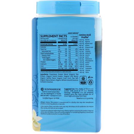 植物性, 植物性蛋白: Sunwarrior, Warrior Blend Protein, Organic Plant-Based, Vanilla, 1.65 lb (750 g)