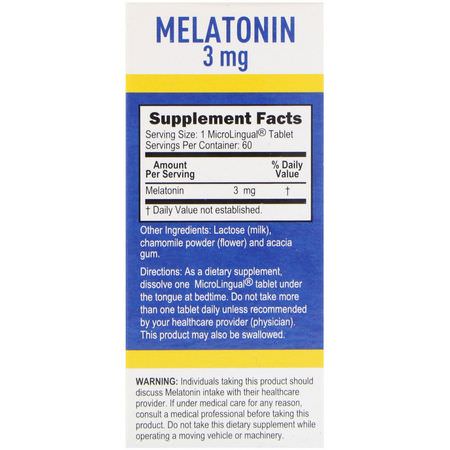 褪黑激素, 睡眠: Superior Source, Melatonin, 3 mg, 60 MicroLingual Instant Dissolve Tablets
