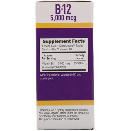 B12, 維生素B: Superior Source, Methylcobalamin B12, 5000 mcg, 60 MicroLingual Instant Dissolve Tablets