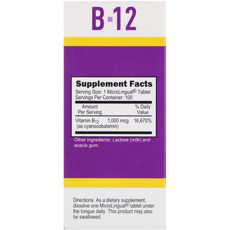 B12, 維生素B: Superior Source, Cyanocobalamin B-12, 1,000 mcg, 100 MicroLingual Instant Dissolve Tablets