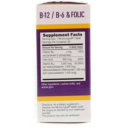 B12, 維生素B: Superior Source, Triple B-12, B-6 [P-5-P] / Folic Acid, 3,000 mcg / 800 mcg, 60 MicroLingual Instant Dissolve Tablets