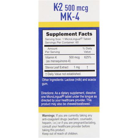 維生素K, 維生素: Superior Source, Vitamin K-2, 500 mcg, 60 MicroLingual Instant Dissolve Tablets