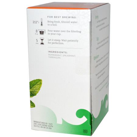 薄荷茶, 涼茶: Tazo Teas, Herbal Tea, Refresh Mint, Caffeine-Free, 20 Filterbags, 0.8oz (24 g)