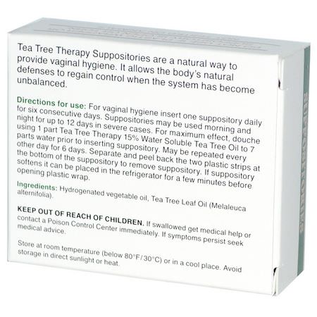 婦女的健康, 補品: Tea Tree Therapy, Suppositories, with Tea Tree Oil, for Vaginal Hygiene, 6 Suppositories