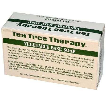肥皂, 淋浴: Tea Tree Therapy, Vegetable Base Soap, with Tea Tree Oil, Bar, 3.9 oz (110 g)