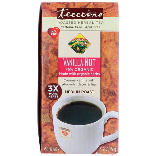 Teeccino, Herbal Coffee, Medium Roast, Vanilla Nut, No Caffeine, 25 Tee-Bags, 5.3 oz (150 g) Review