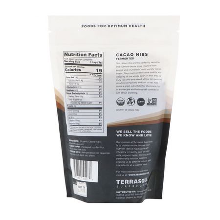 可可, 超級食品: Terrasoul Superfoods, Cacao Nibs, Fermented, 16 oz (454 g)