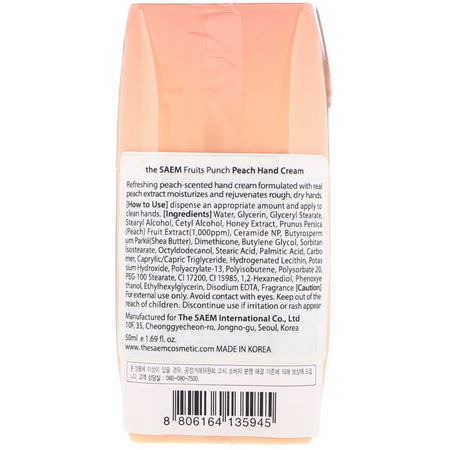 護手霜, 護手霜: The Saem, Fruits Punch Hand Cream, Peach, 1.69 fl oz (50 ml)